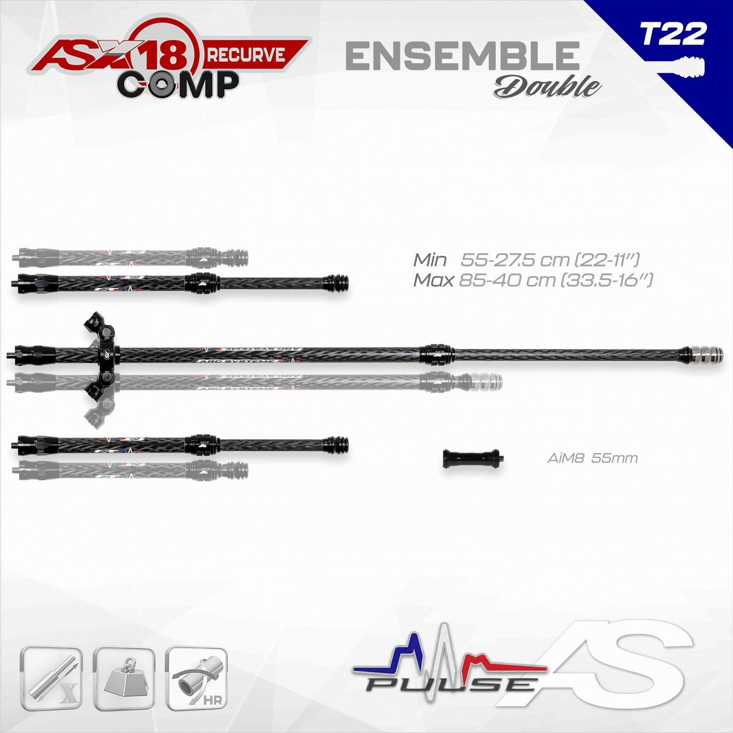 Arc Systeme Pulse AS X18 RECURVE COMP KIT T22 (AIM55 INCLUDED) DOUBLE X85/40cm (33.5/16in)