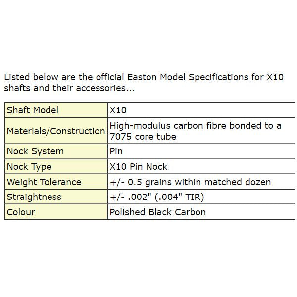 Easton X10 shafts (doz)
